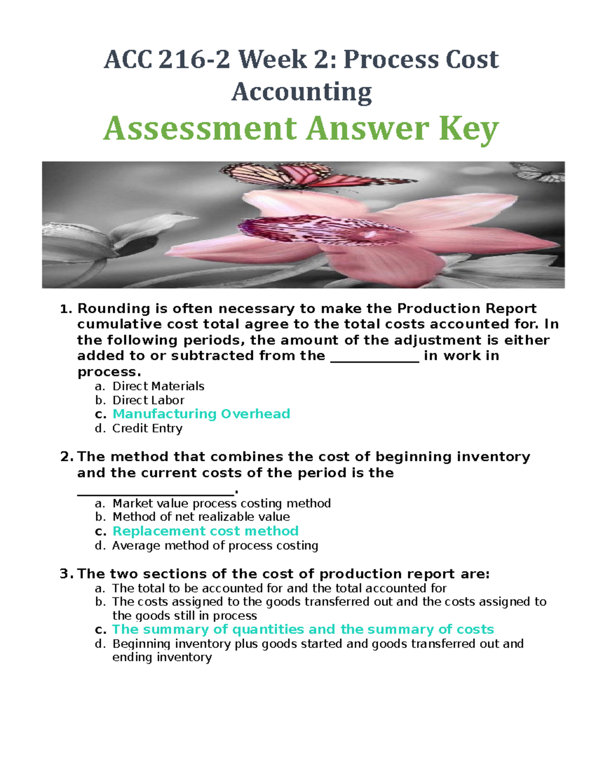 ACC Week 2: Process Cost Accounting Assessment Answer Key - Studocu