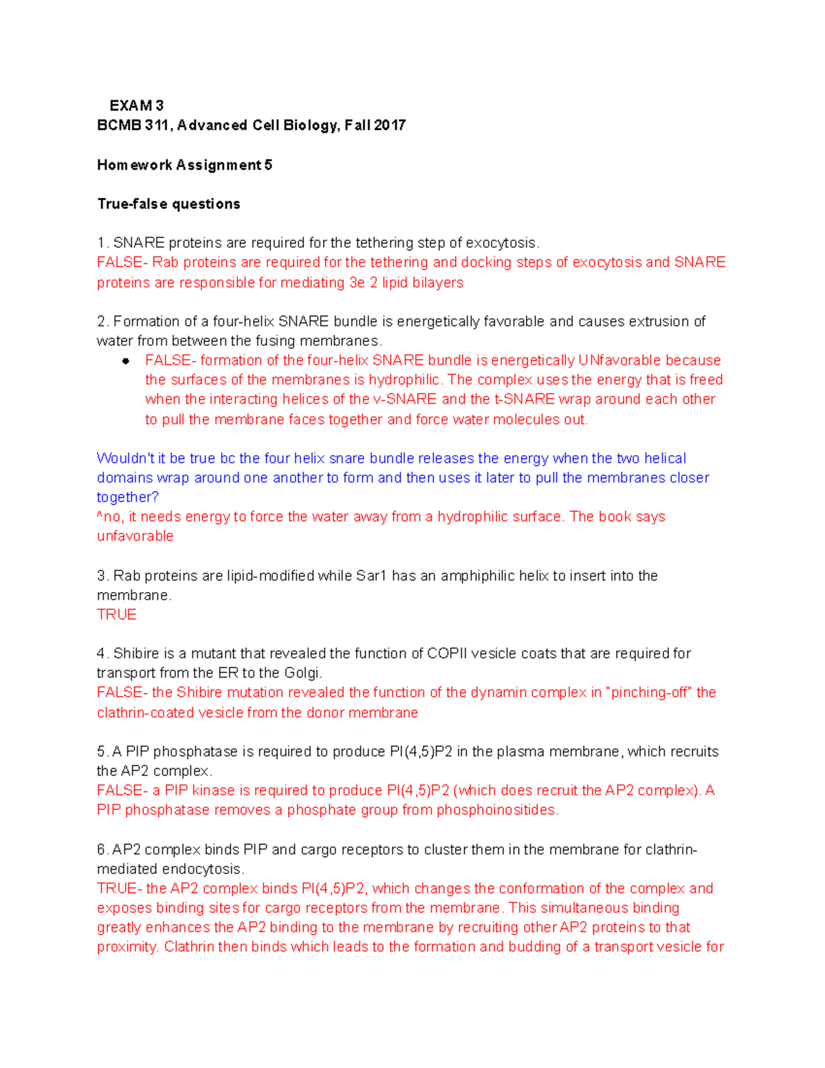 Homework 5 and 6- BCMB 311 - EXAM 3 BCMB 311, Advanced Cell Biology ...