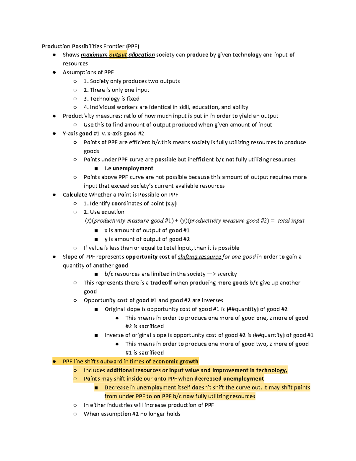 Econ C.2 PPF - Textbook notes - Production Possibilities Frontier (PPF ...