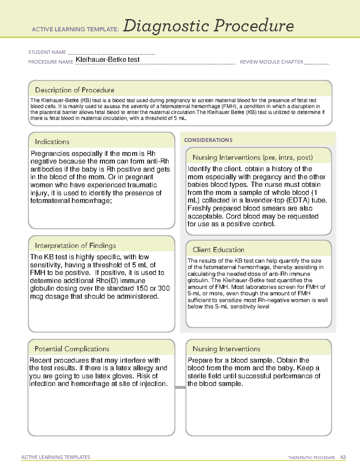 Kleihauer-Betke Test. ATI active learn'ng temp. maternal newborn pract ...