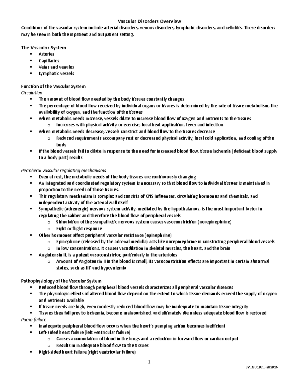 CV Pt1 Vascular Overview - Conditions of the vascular system include ...