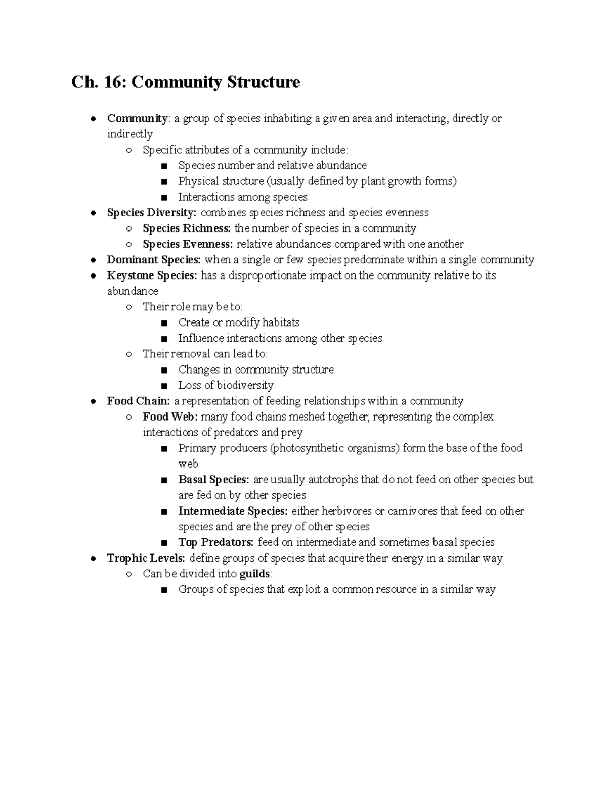 ENV Final - Ch. 16: Community Structure Community: a group of species ...