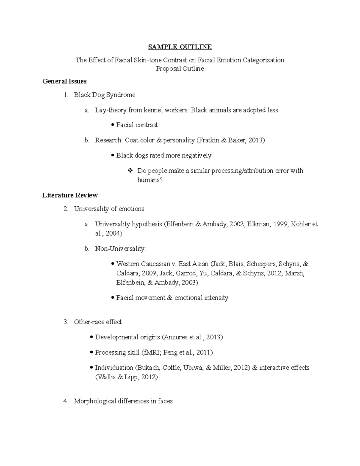 Sample Lit Review Outline - SAMPLE OUTLINE The Effect of Facial Skin ...