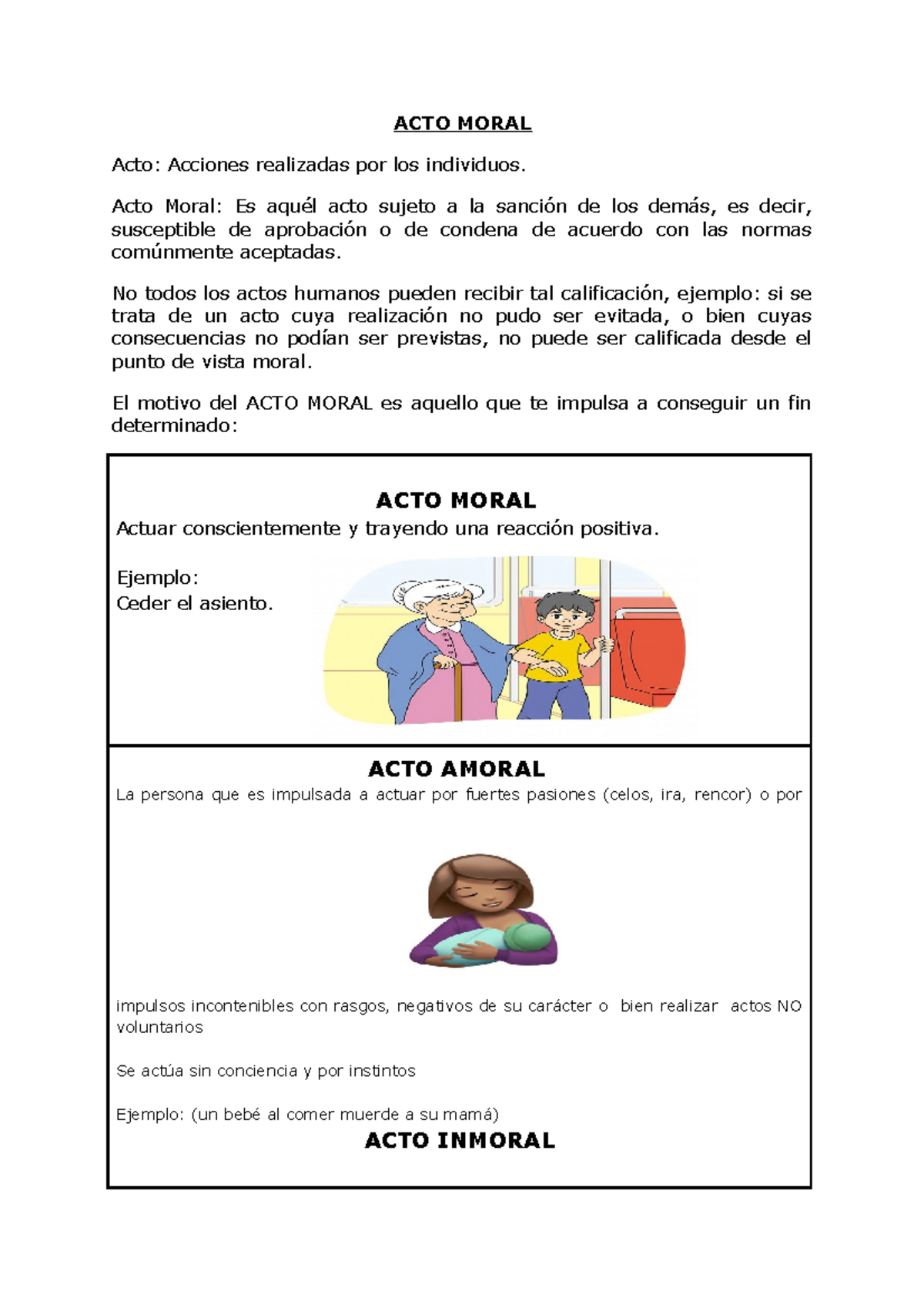 tema ll "el acto moral" ACTO MORAL Acto Acciones realizadas por los