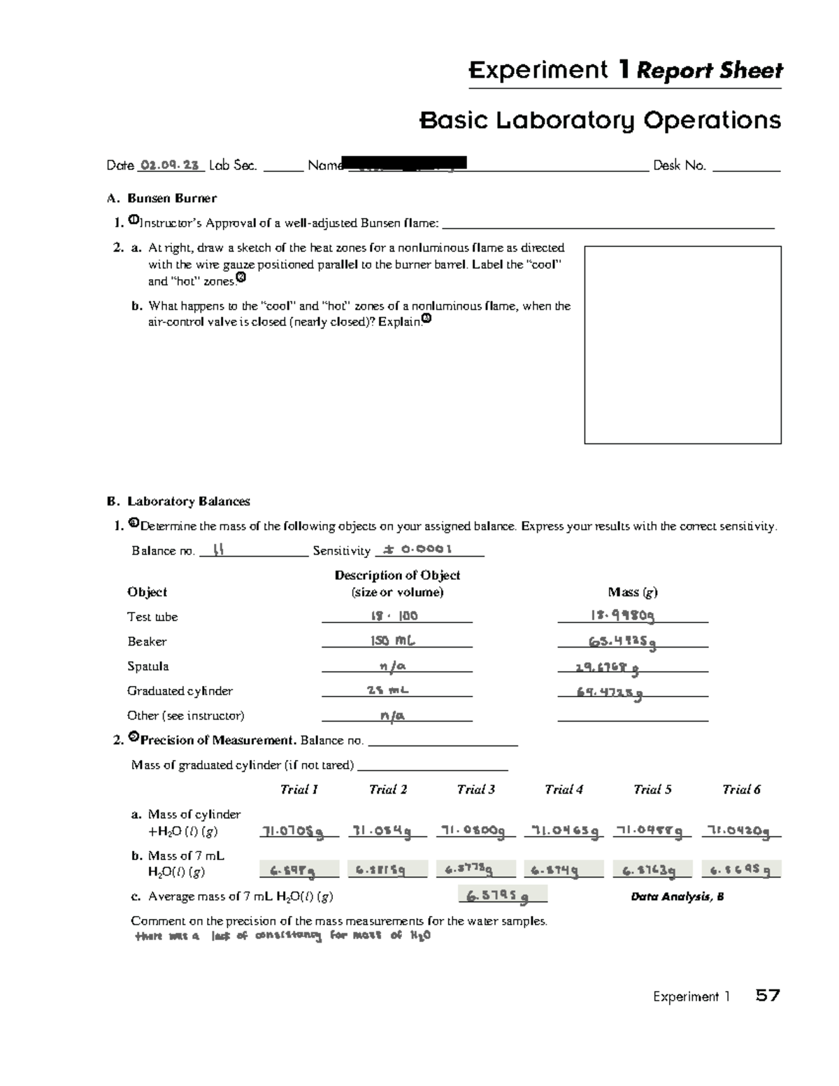 experiment 1 basic laboratory operations