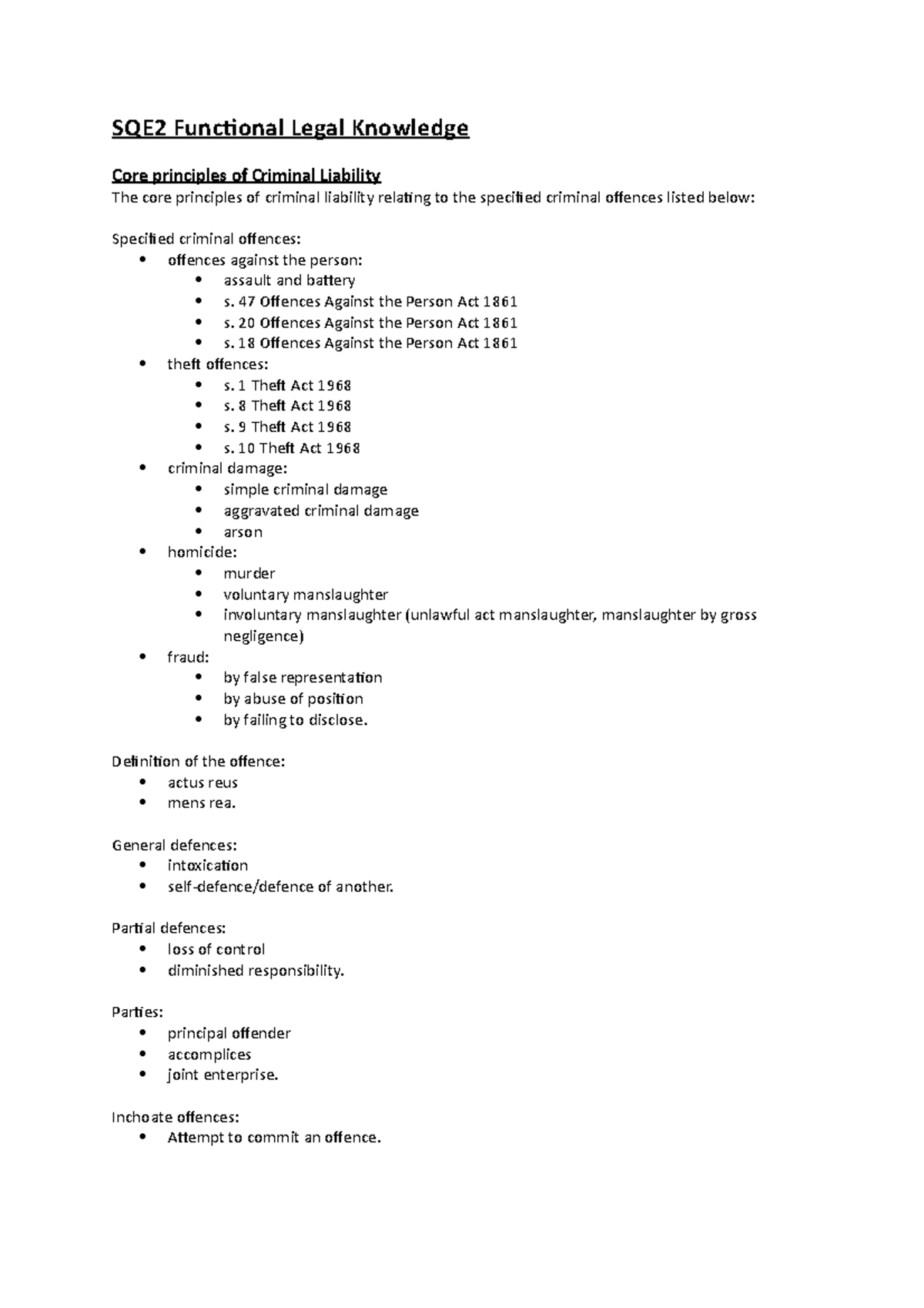 SQE2 Functional Legal Knowledge - 47 Offences Against the Person Act