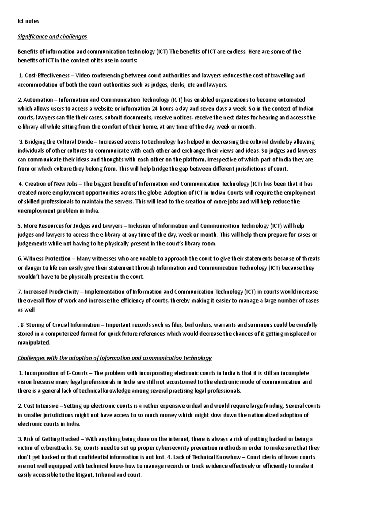 Ict notes - Ict notes Significance and challenges Benefits of ...