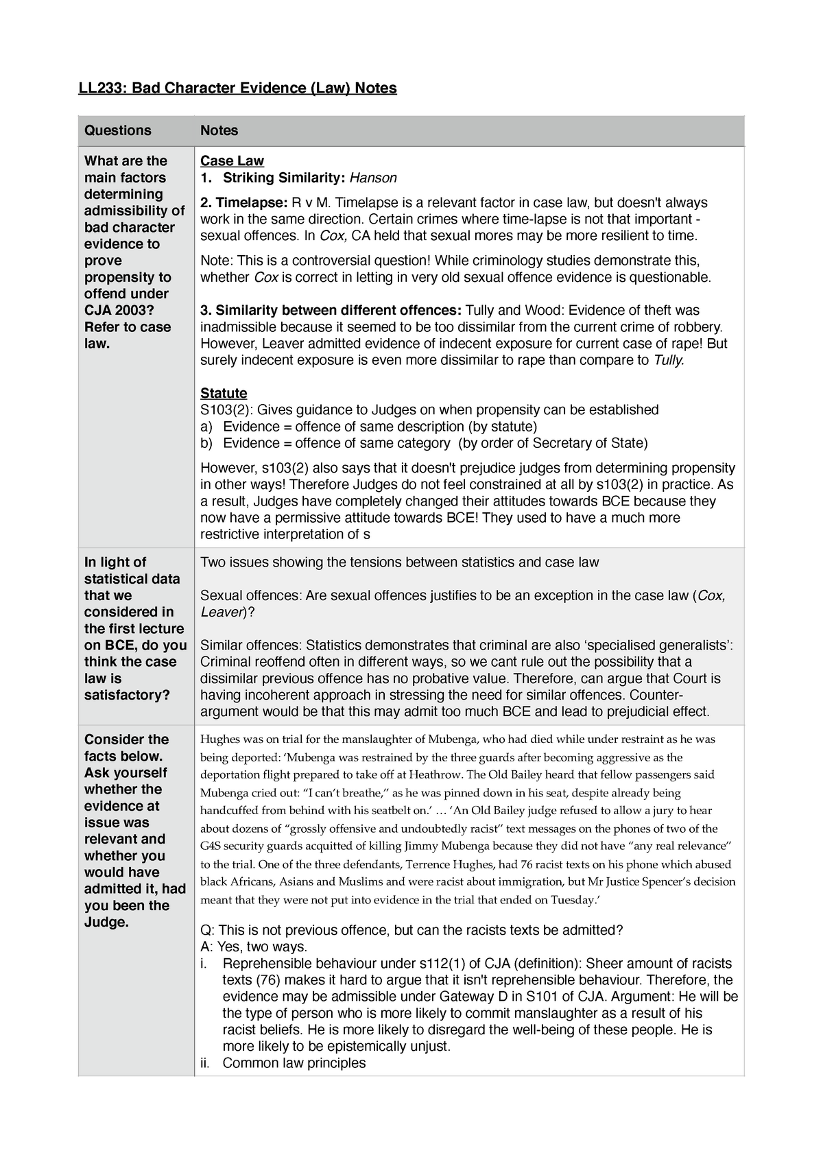 essay on bad character evidence