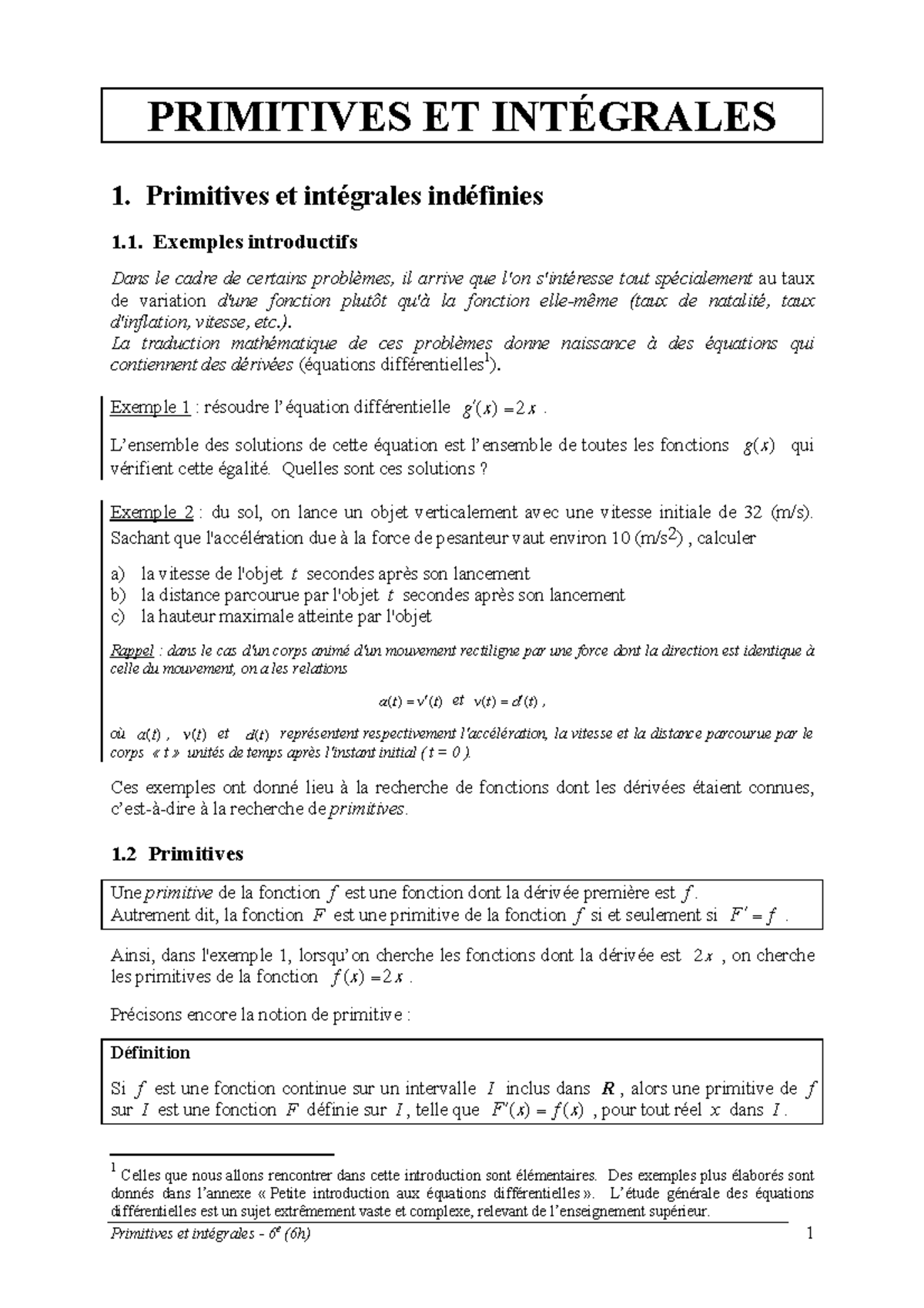 Prim integ - Calculs De Primitives - PRIMITIVES ET INTÉGRALES 1 ...