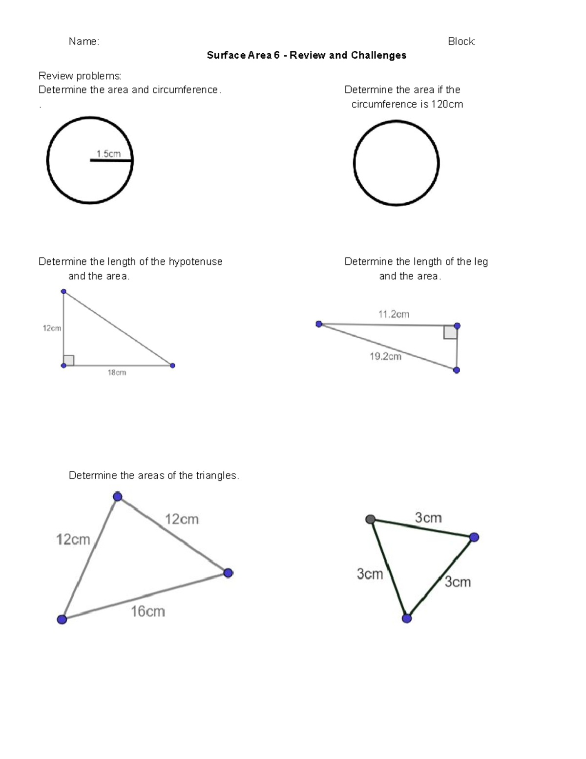 Studoc 1 - good lecture to practice - Name: Block: Surface Area 6 ...