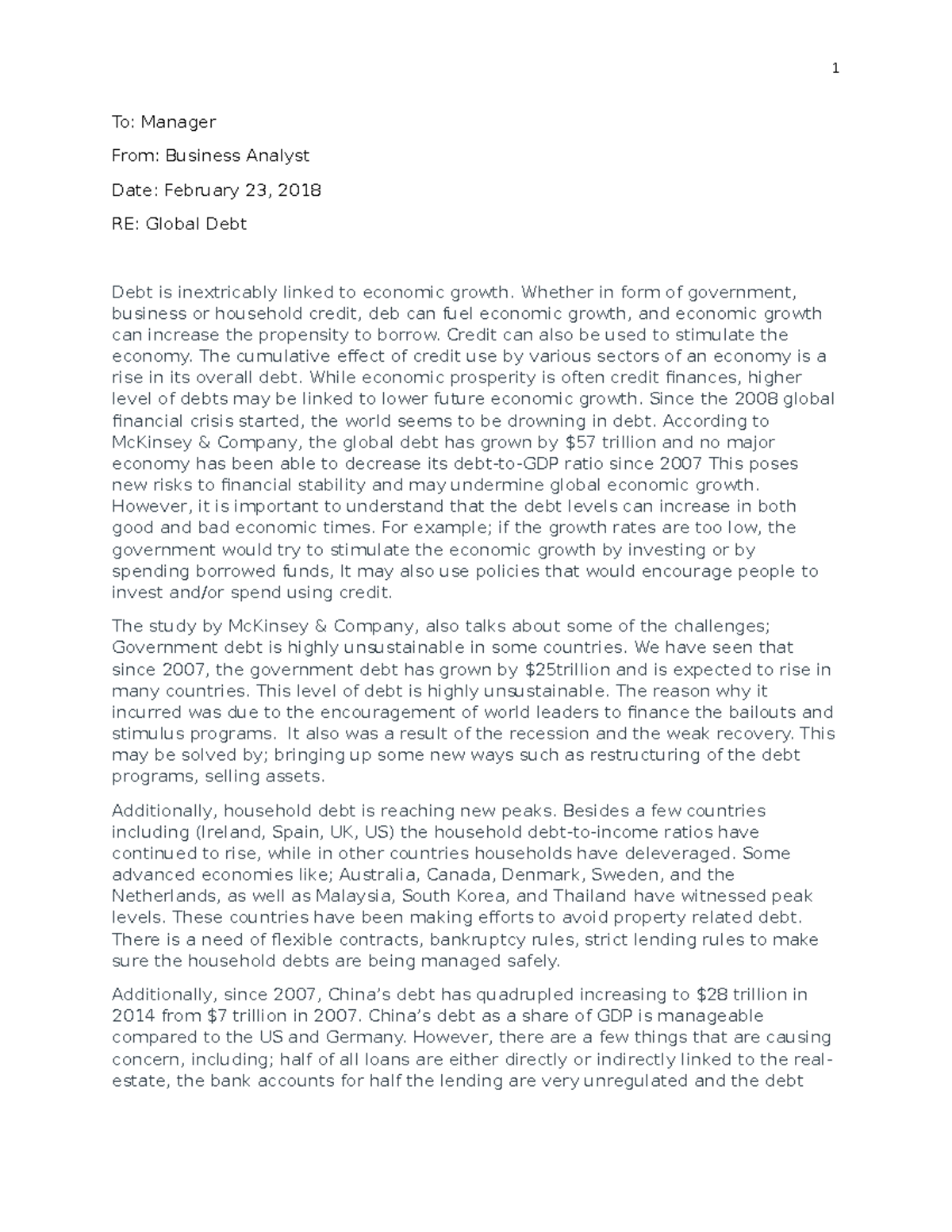 Week 7- Research Assignment - 1 To: Manager From: Business Analyst Date ...