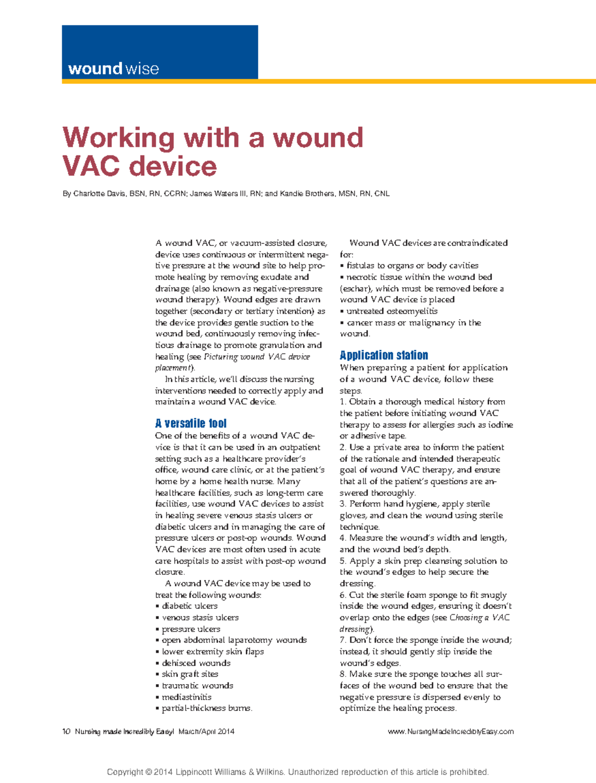 Working with a wound VAC device (Nursing Made Incredibly Easy)(1) 10