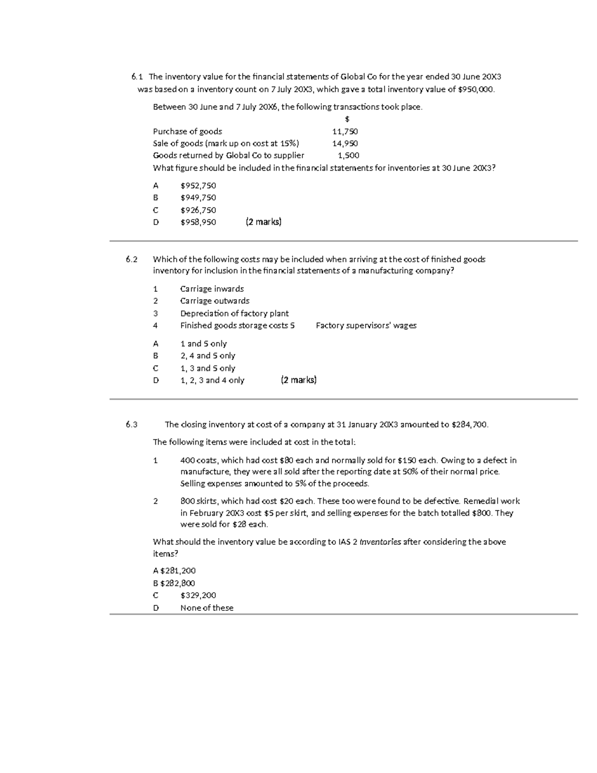 Bài-tập-inventory - 6 The inventory value for the financial statements ...