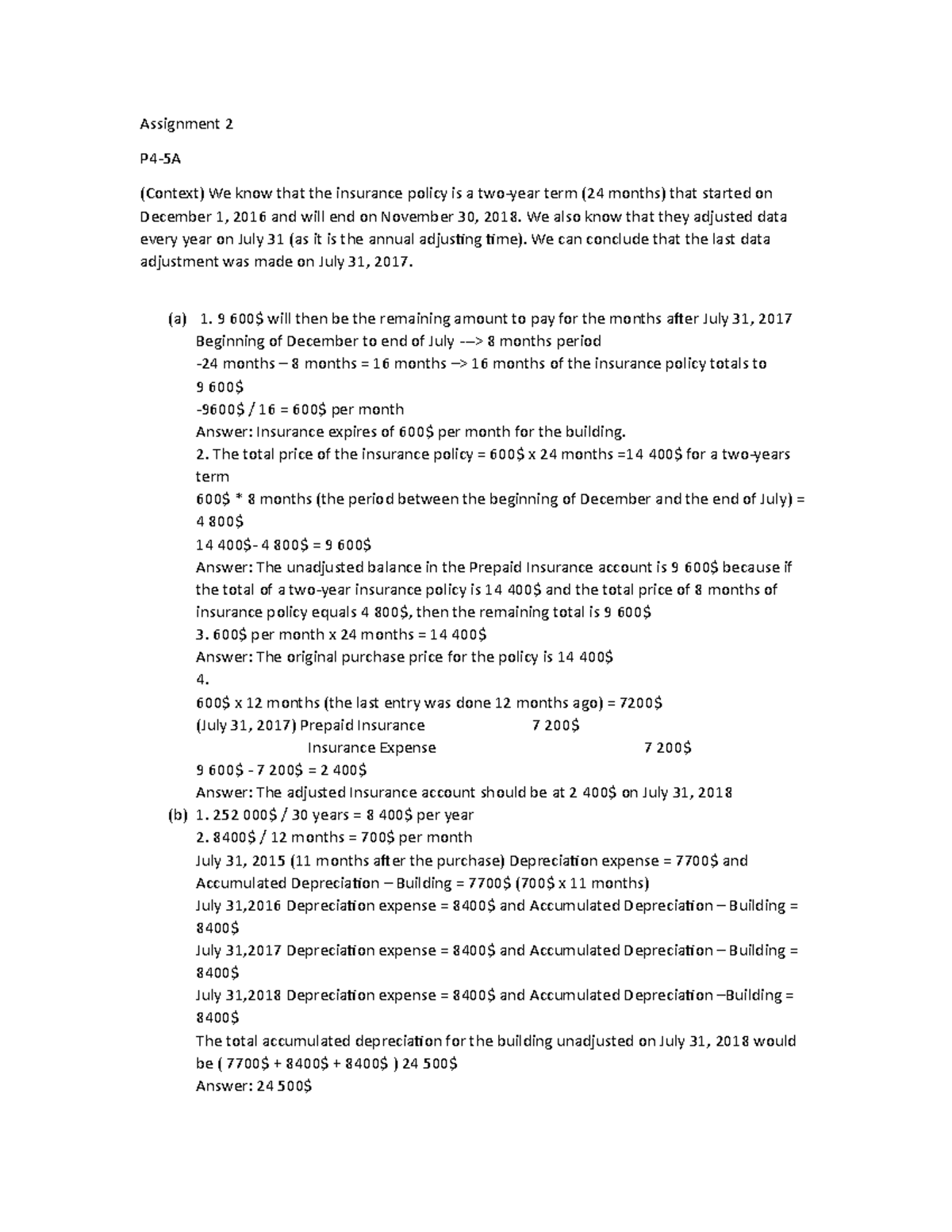 finance 1050 insurance assignment