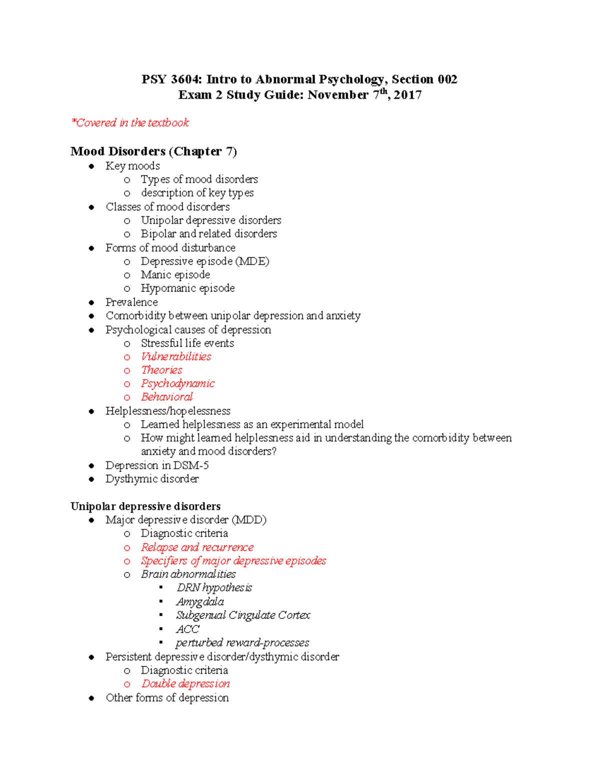 Exam 2 Study Guide Fall 2021 Final-1 - PSY 3604: Intro To Abnormal ...