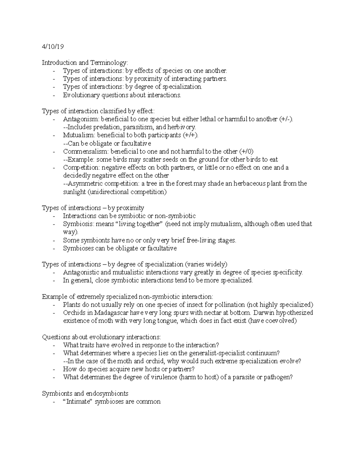 Evolution Unit 4 Notes - 4/10/ Introduction and Terminology: - Types of ...