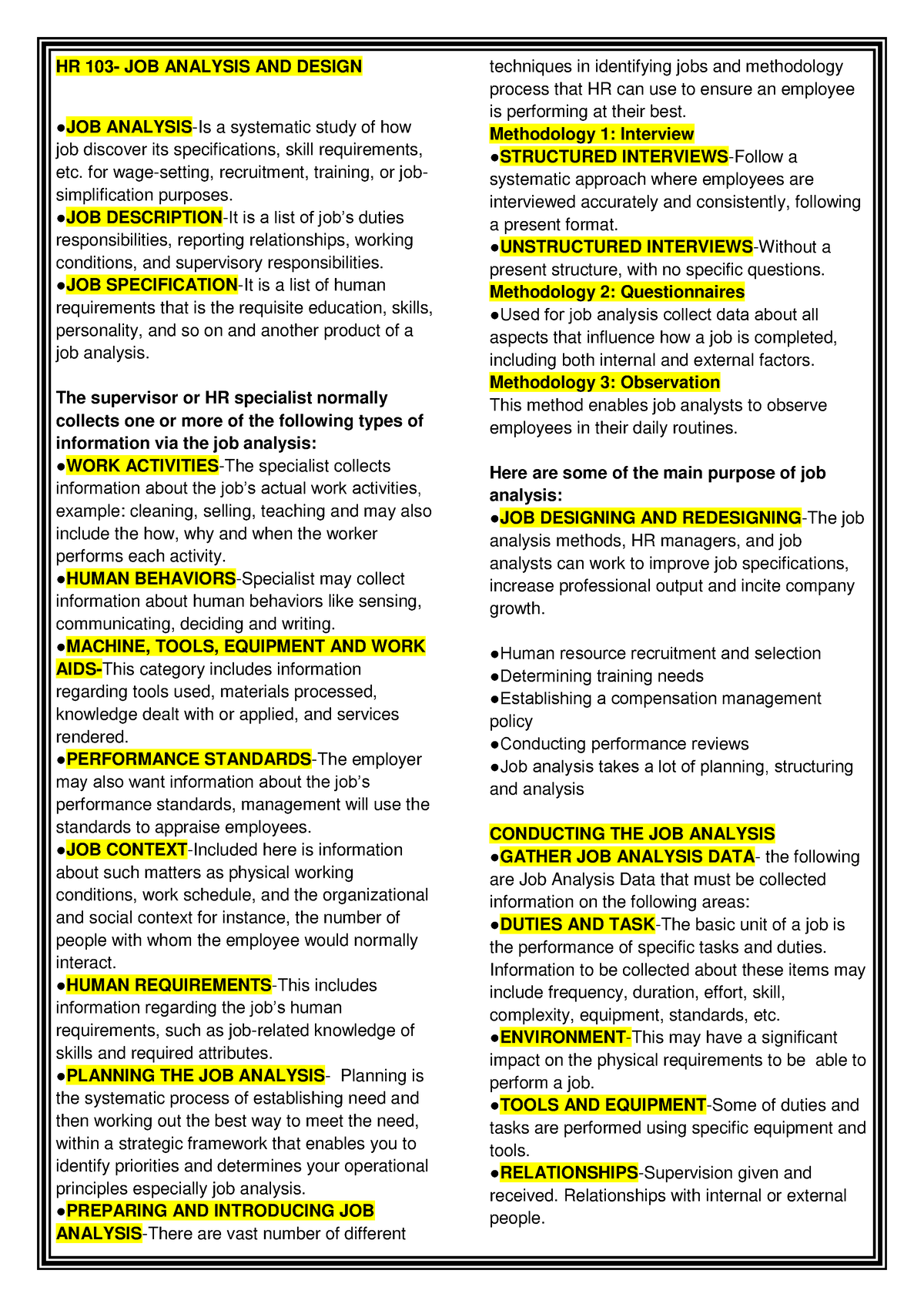 hrm job analysis assignment