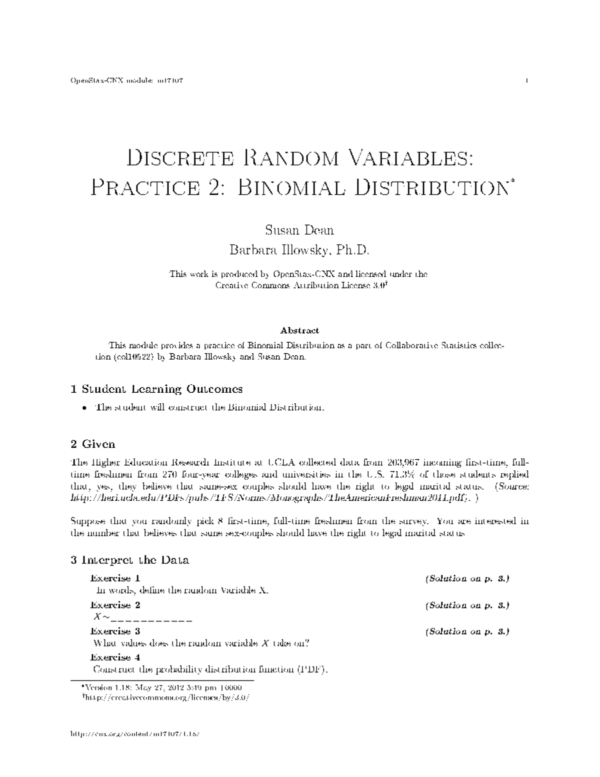 Discrete random variables practice 2 binomial distribution 18 t 