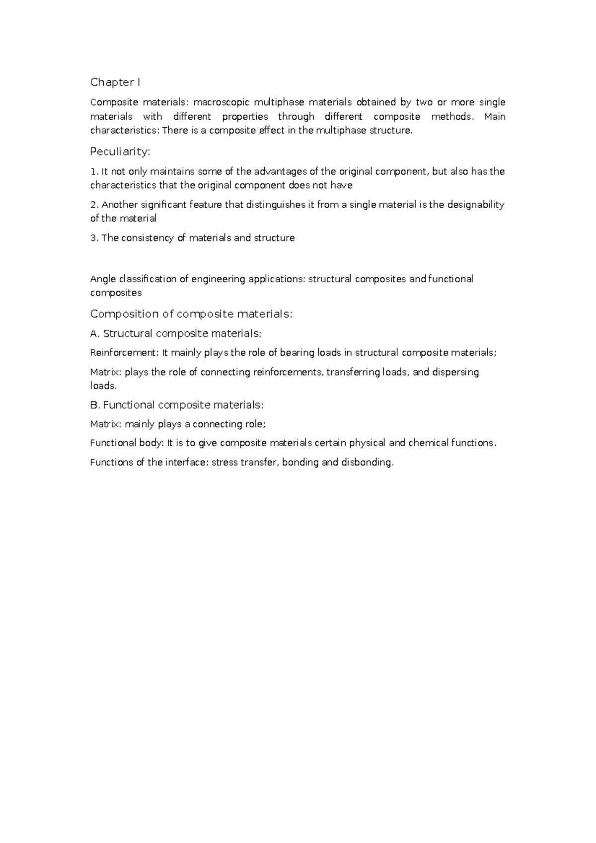 Composition of composite materials Chapter I Composite materials