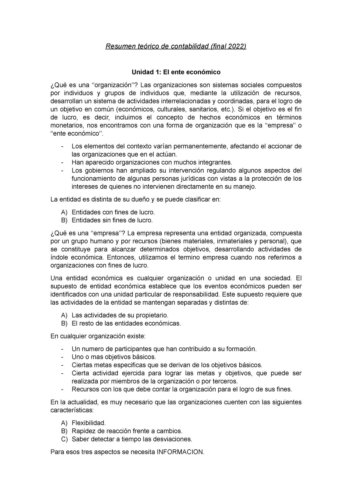 Unidad 1 Y 2 Contabilidad Resumen Teórico De Contabilidad Final 2022 Unidad 1 El Ente 1871