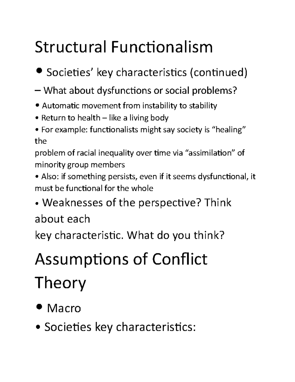 Sociology Notes Structural Functionalism • Societies’ key