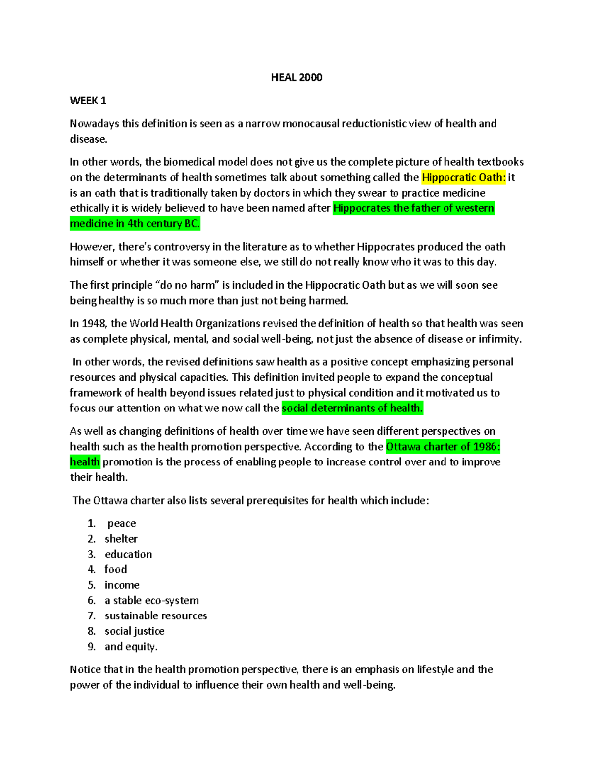 Heal Lecture notes HEAL 2000 WEEK 1 Nowadays this definition is seen