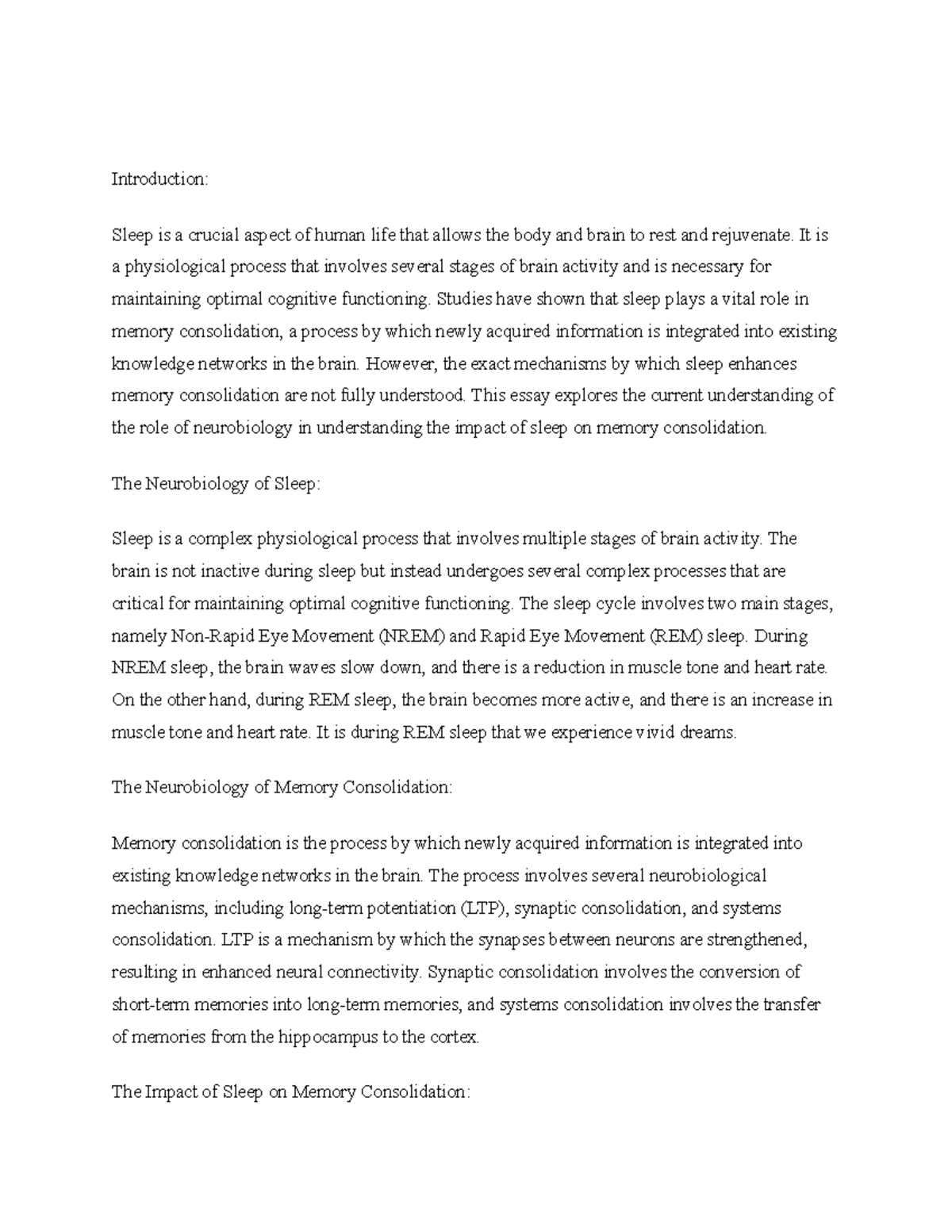 Title The Role of Neurobiology in Understanding the Impact of Sleep on ...