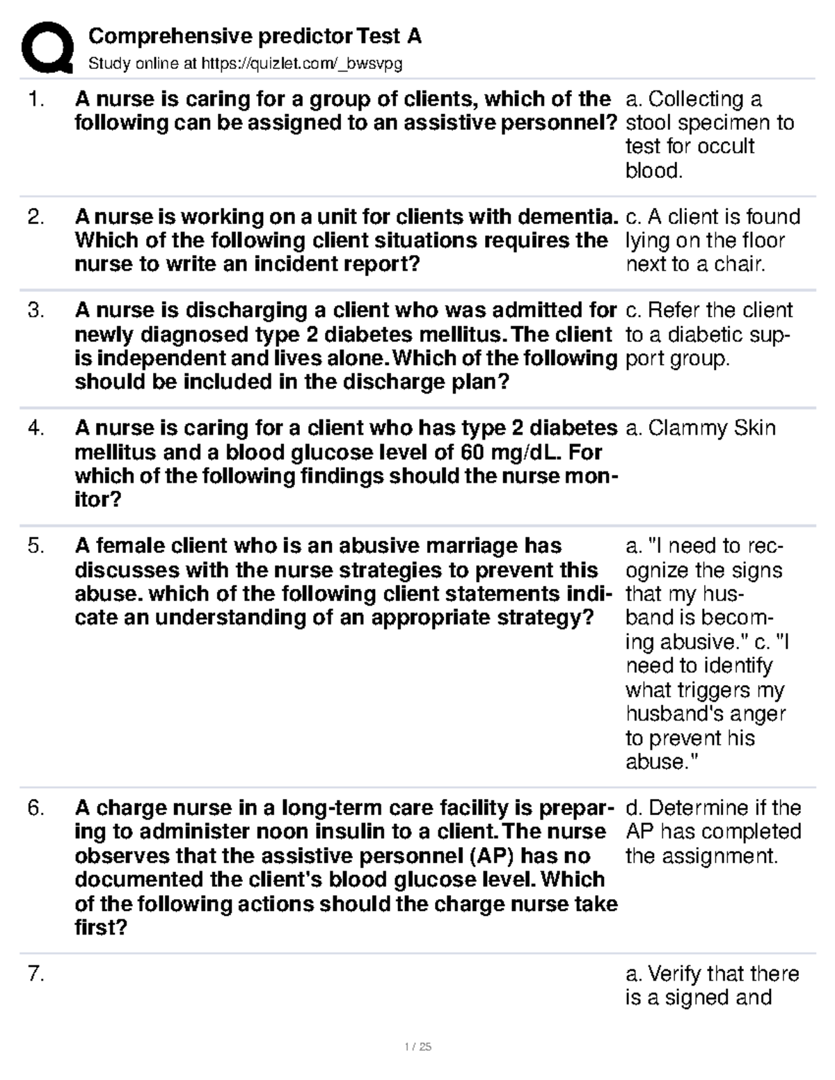 Comprehensive Predictor Test A - Study Online At Quizlet/_bwsvpg A ...