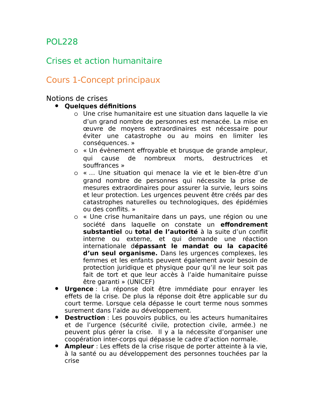 Pol228 Crises Et Action Humanitaire Pol Crises Et Action Humanitaire Cours 1 Concept 8421