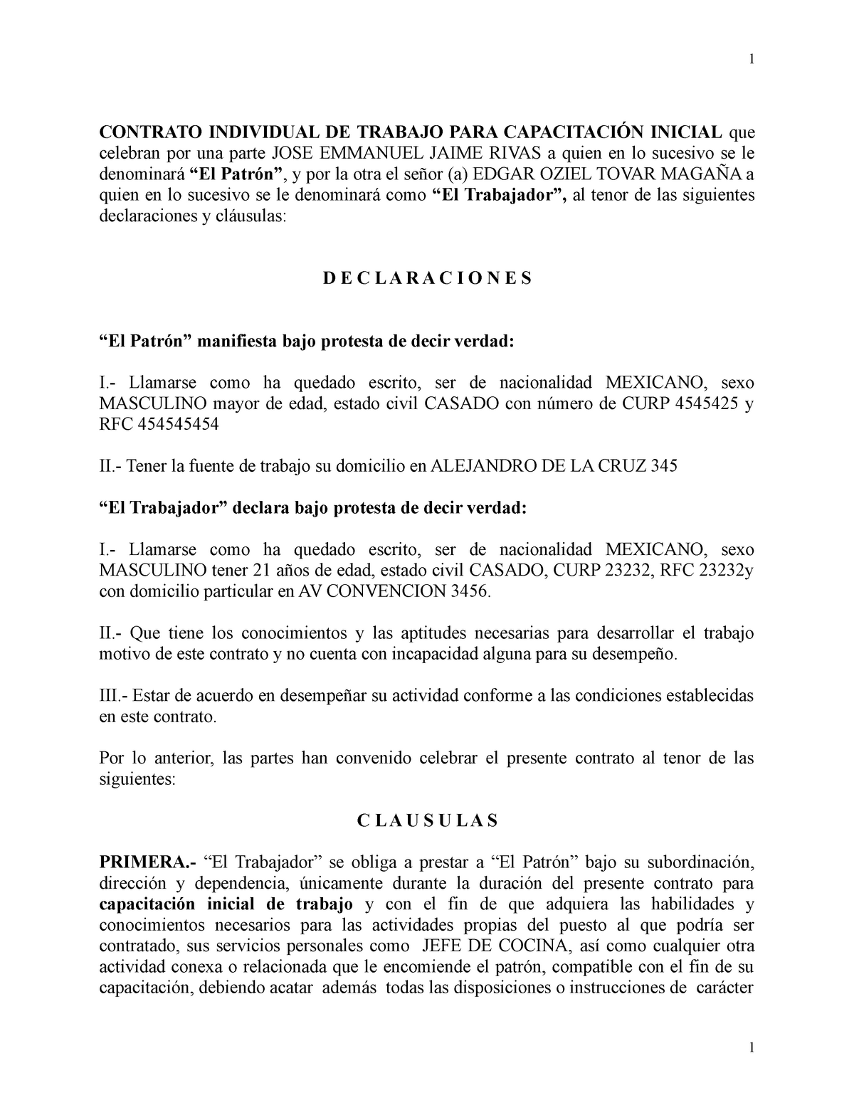 Contrato de capacitacion inicial - CONTRATO INDIVIDUAL DE TRABAJO PARA  CAPACITACIÓN INICIAL que - Studocu