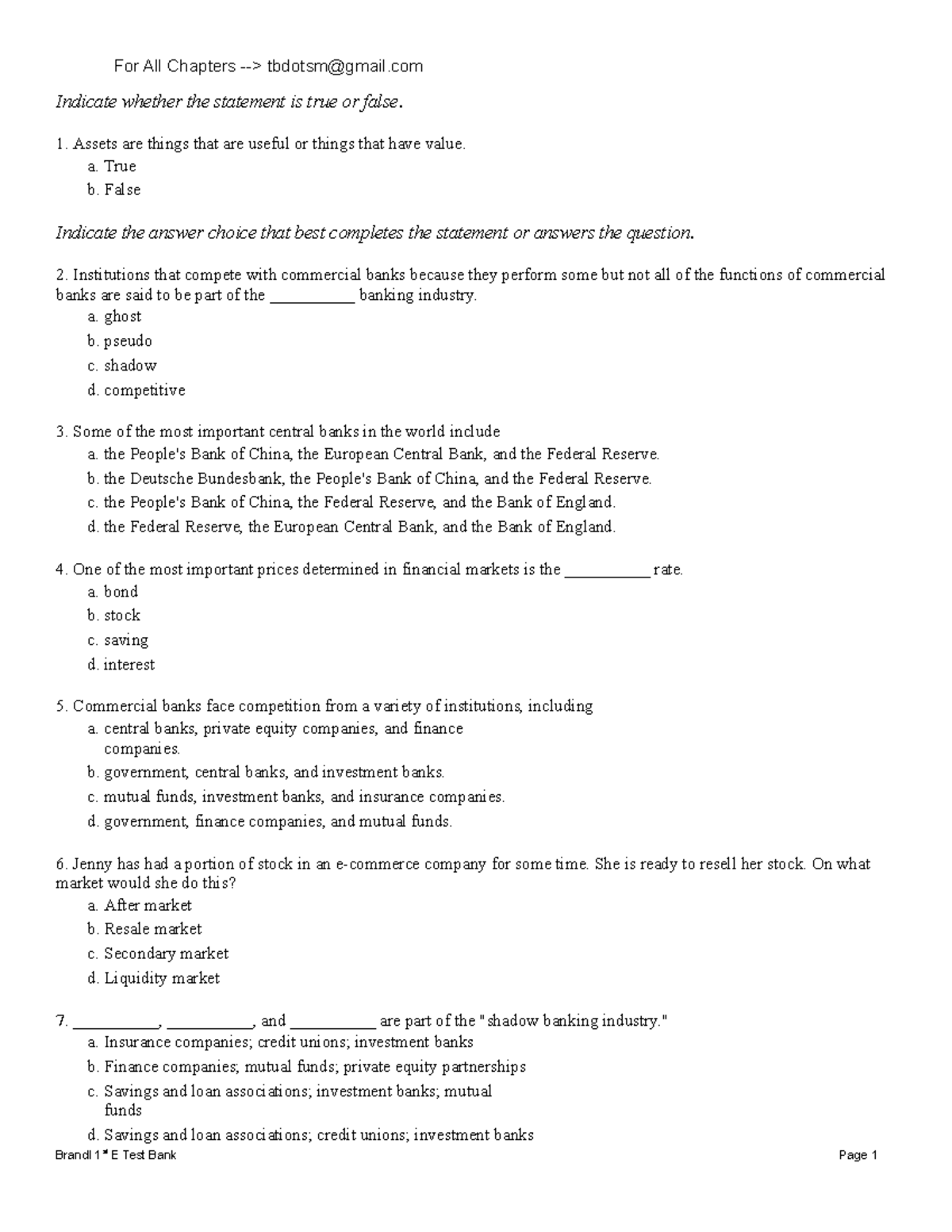 Solutions And Test Bank For Money Banking Financial Markets