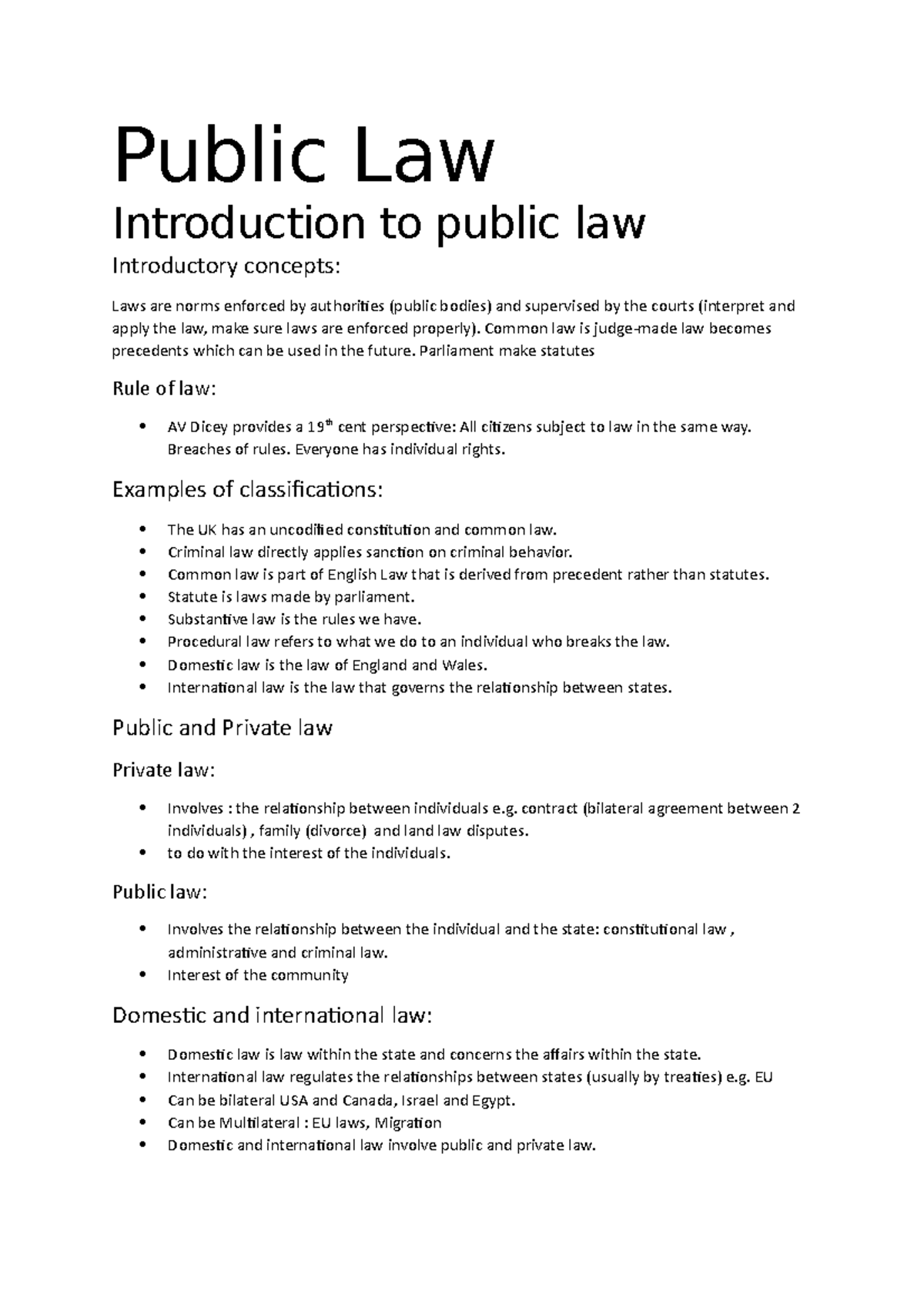 Introduction To Public Law Concepts Classification And Eu Law Studocu