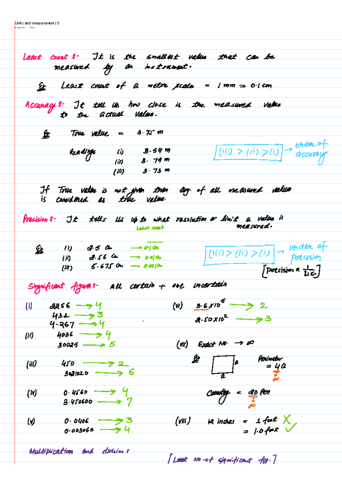 Units and measurements 5 It is the smallest value that can be