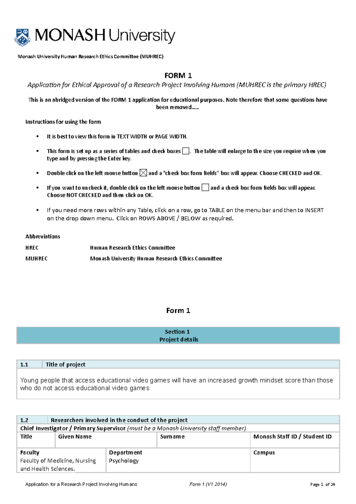 PSY4051 Ethics Part C Submission - Monash University Human Research ...