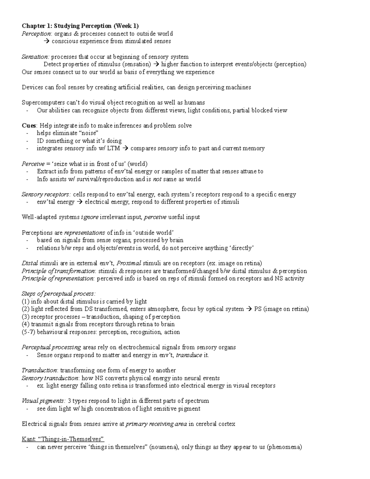 Module I - MIDTERM 1 LECTURE NOTES - Chapter 1: Studying Perception ...