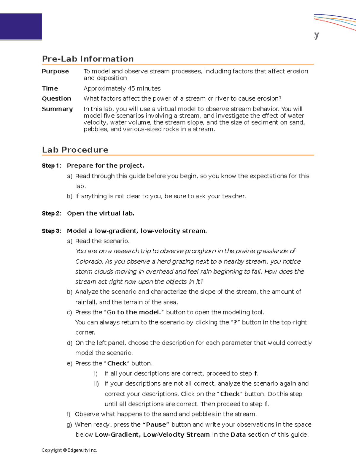 Modeling Water Erosion Student Virtual Lab G PreLab Information
