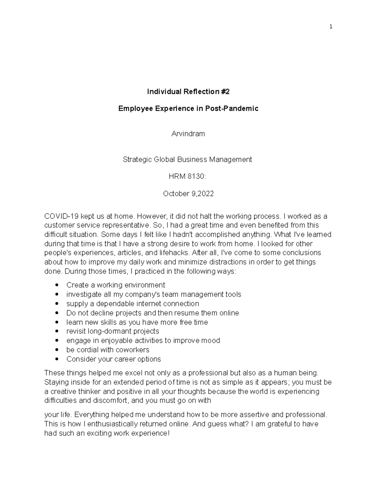 Arvindram's Individual Reflection 2 - 1 Individual Reflection ...
