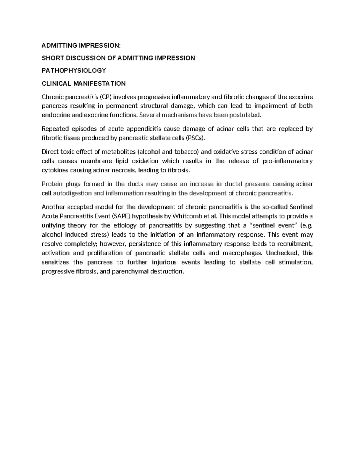 Admitting Impression - ADMITTING IMPRESSION: SHORT DISCUSSION OF ...