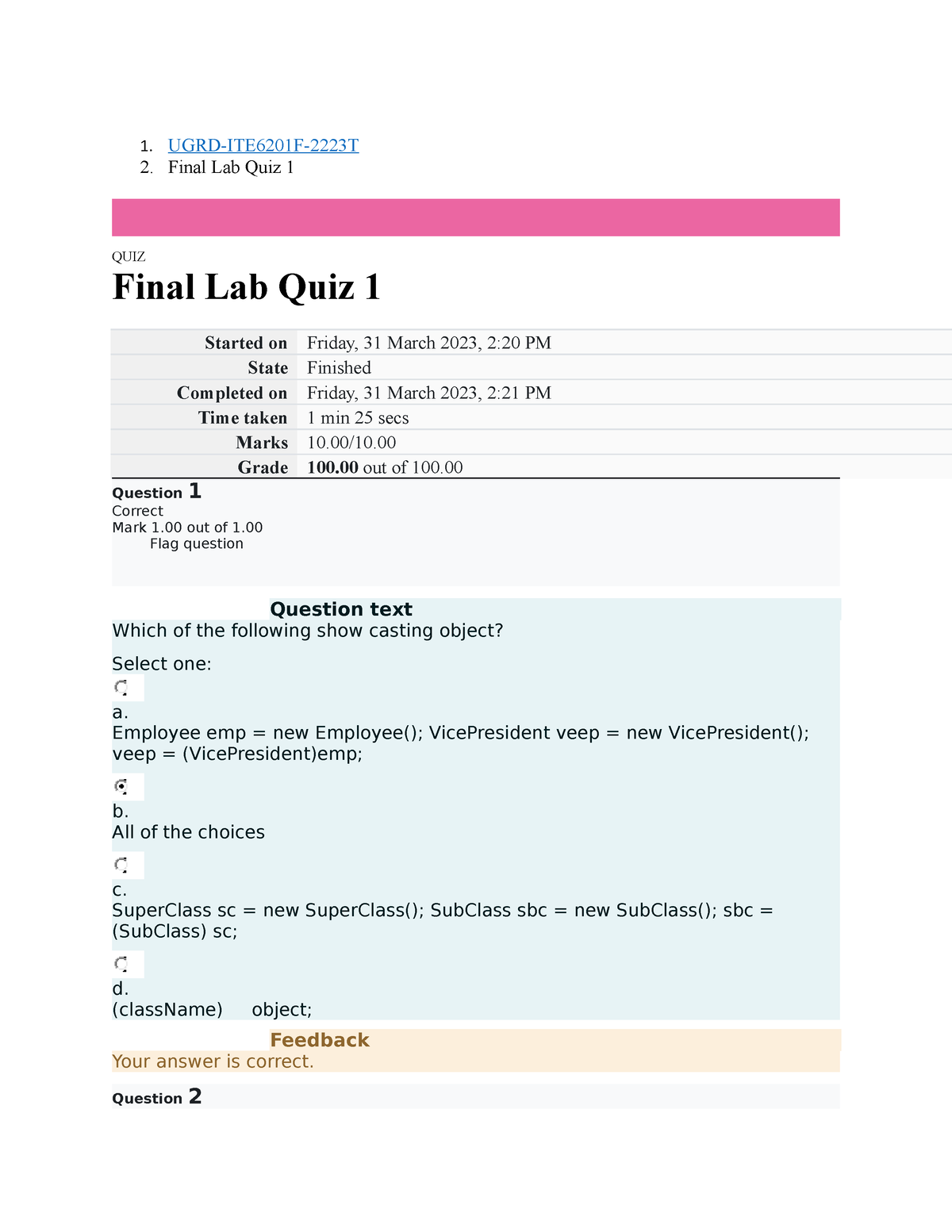 UGRD-ITE6201F Computer Programming 2 Final Lab Quiz 1 - UGRD-ITE6201F ...