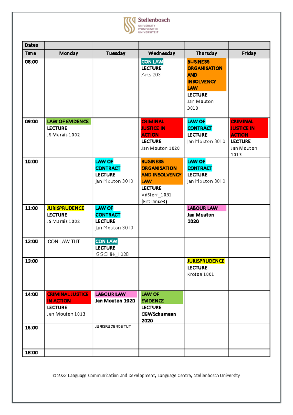 Timetable 2024 (Sem 2) - © 2022 Language Communication and Development ...