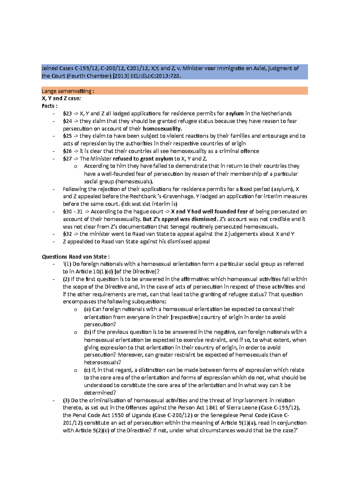 X Y Z Case En Araújo Case - Joined Cases C-199/12, C-200/12, C201/12, X ...