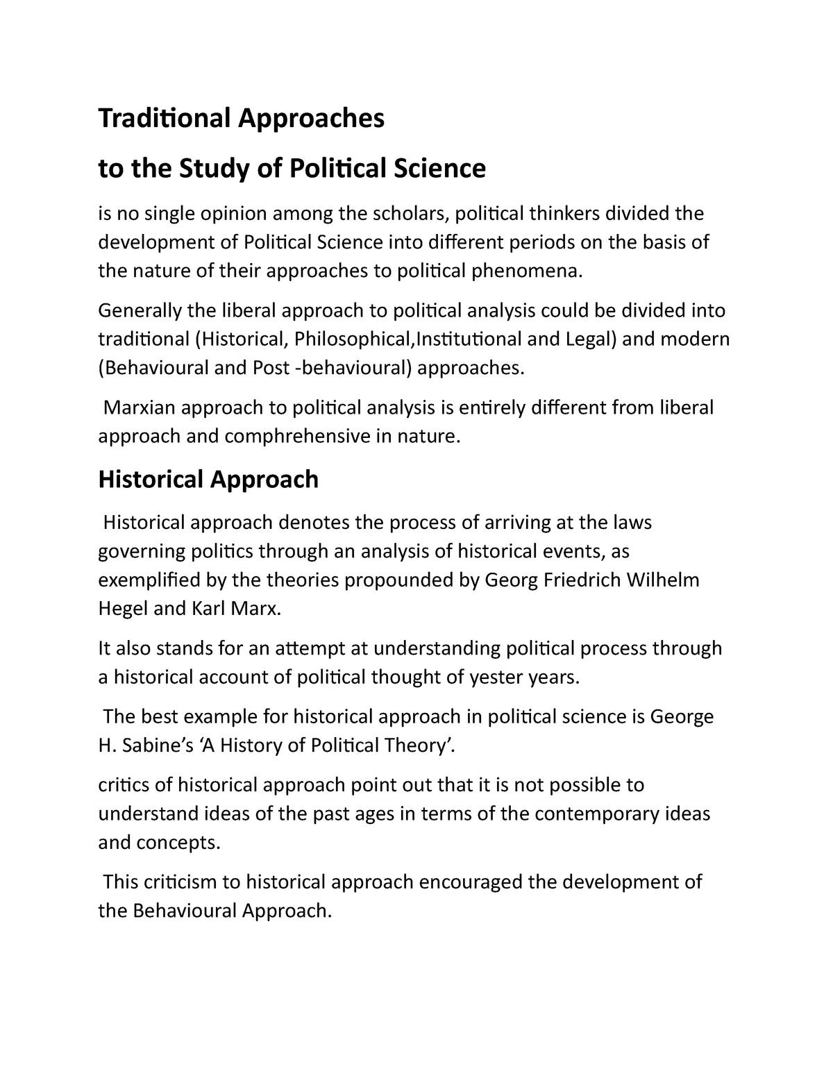 Traditional Approaches To The Study Of Political Science Traditional 