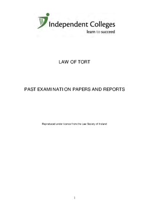 Law of Tort - Past exam and reports fe-1 - LAW OF TORT PAST EXAMINATION ...