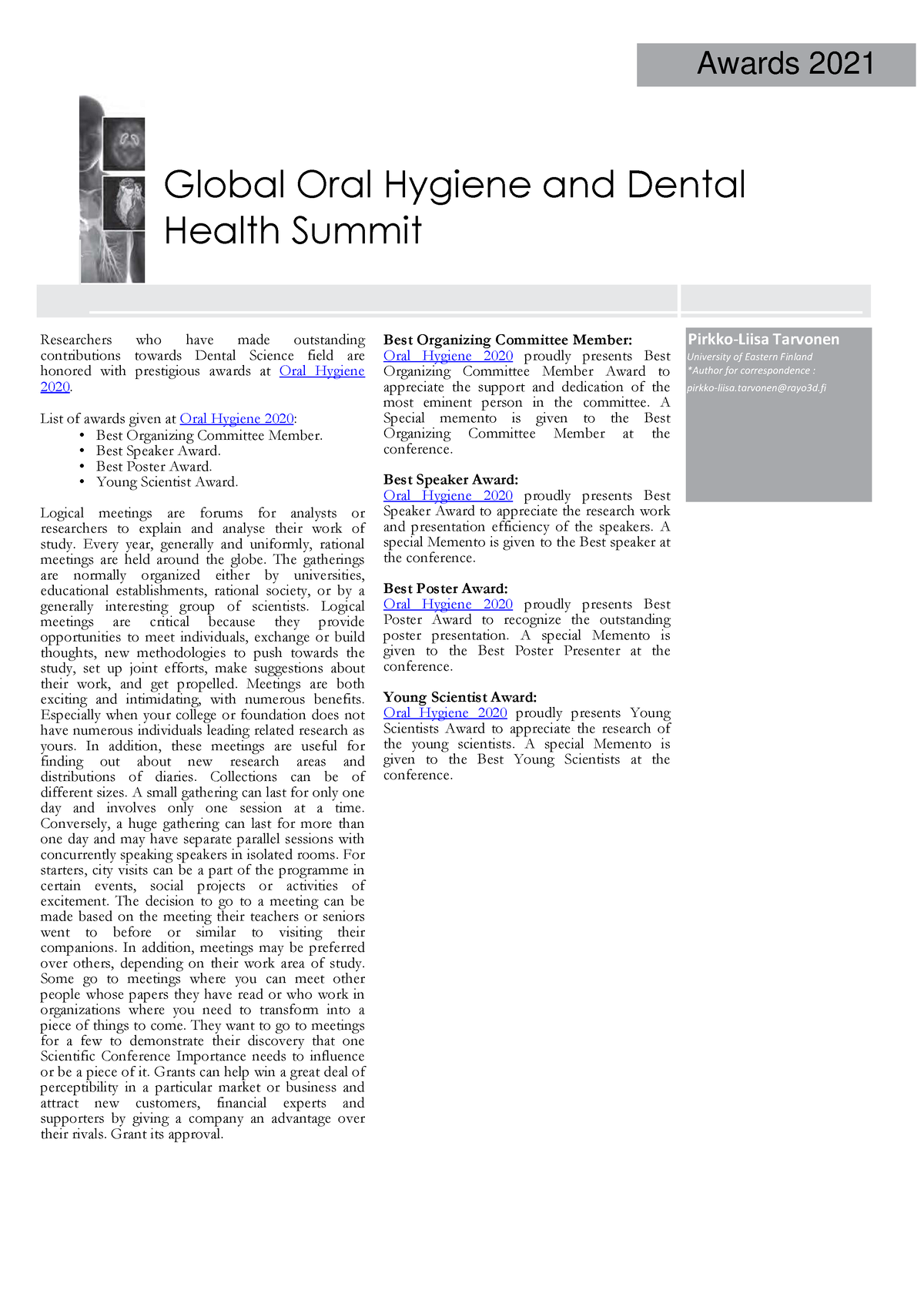 Global Oral Hygiene And Dental Health Summit - CONFERENCE A W A R D S ...