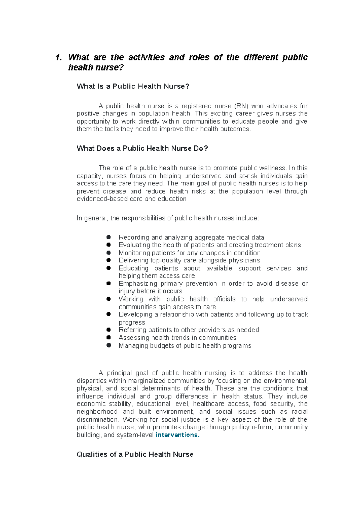 Chn 1 - what are the activities and roles of the different public ...