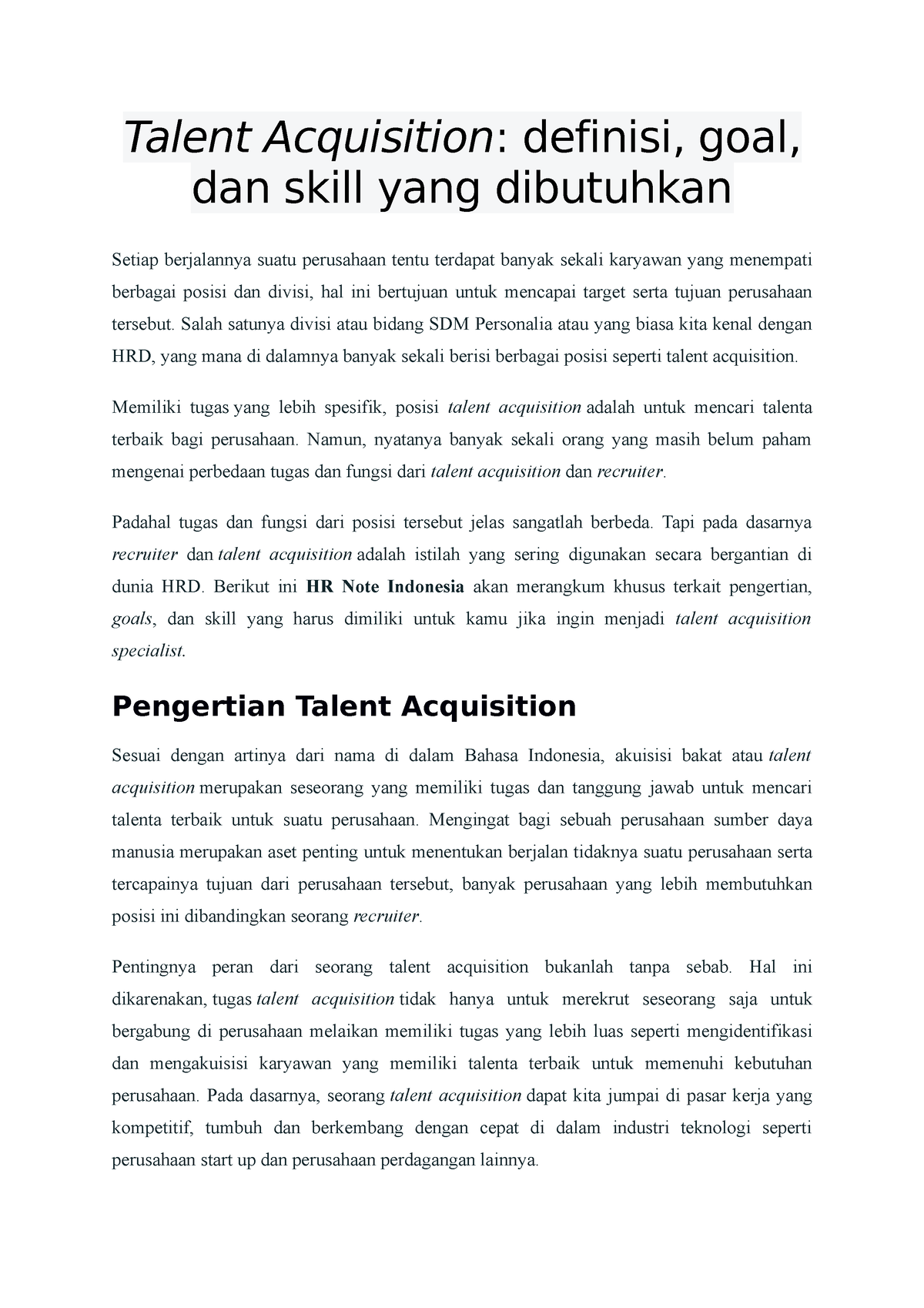 Talent Acquisition - Huma Resource - Talent Acquisition: Definisi, Goal ...