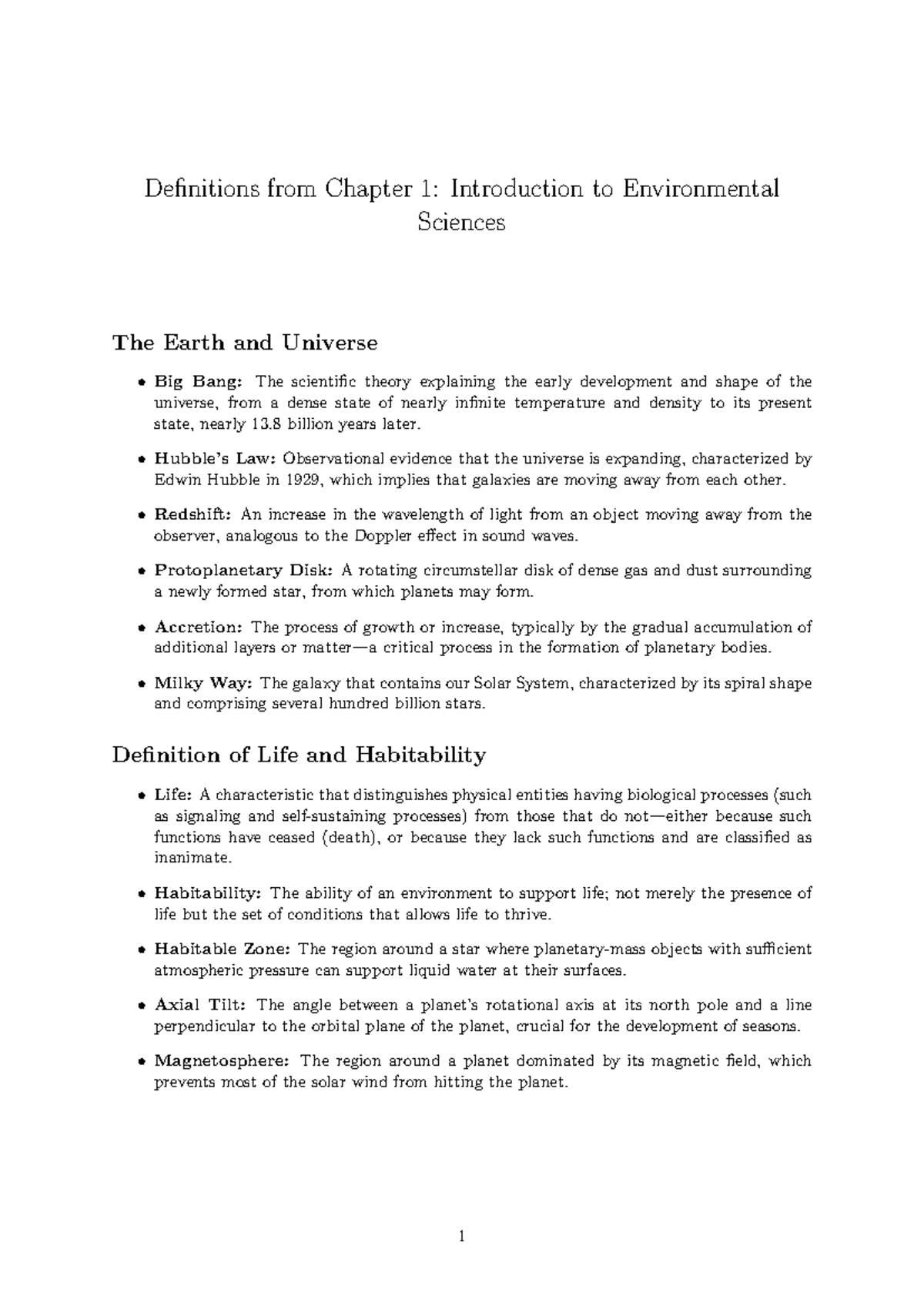 Terms - notes - Definitions from Chapter 1: Introduction to ...