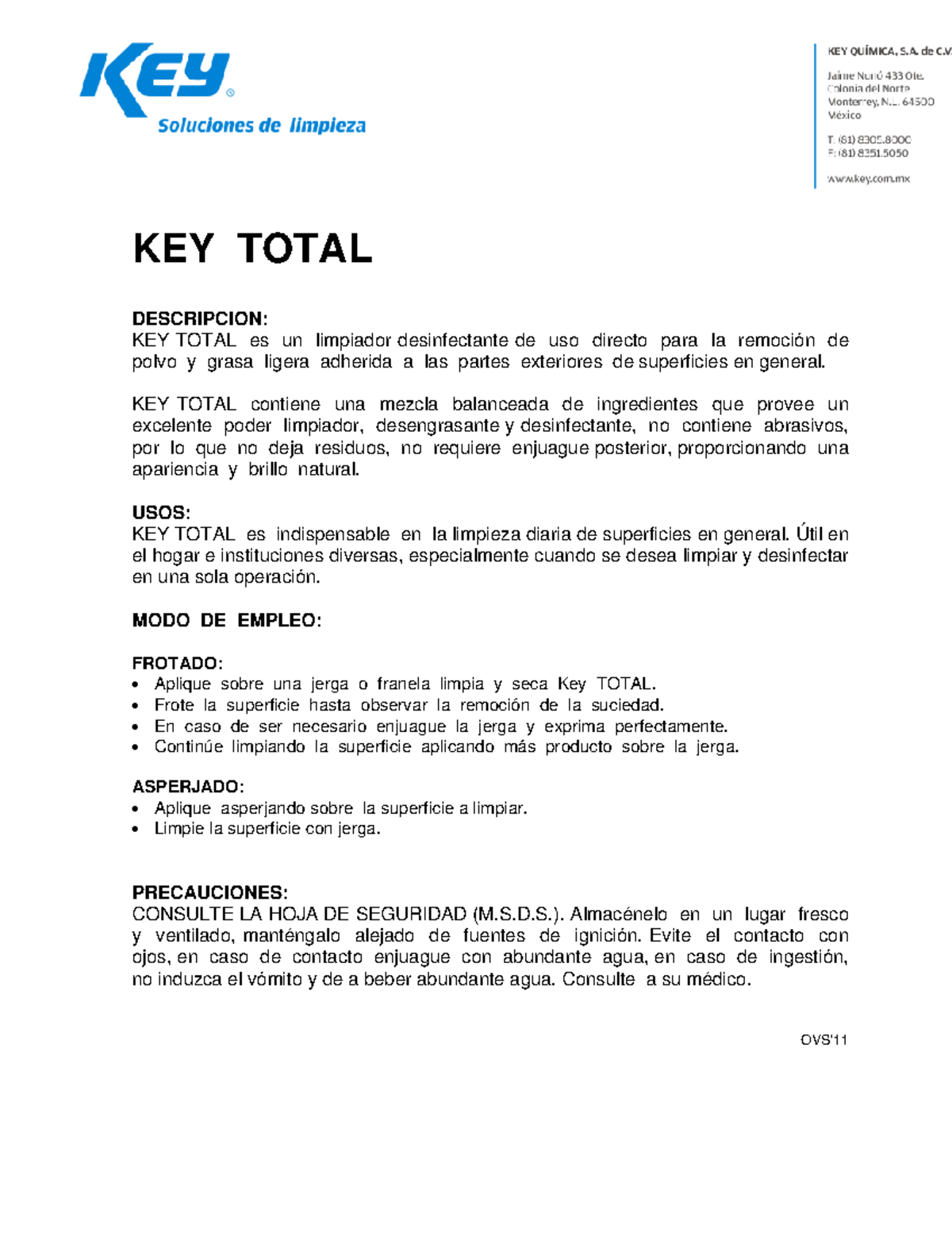 HT 522 KEY Total Ficha Tecnica KEY TOTAL DESCRIPCION KEY TOTAL es un