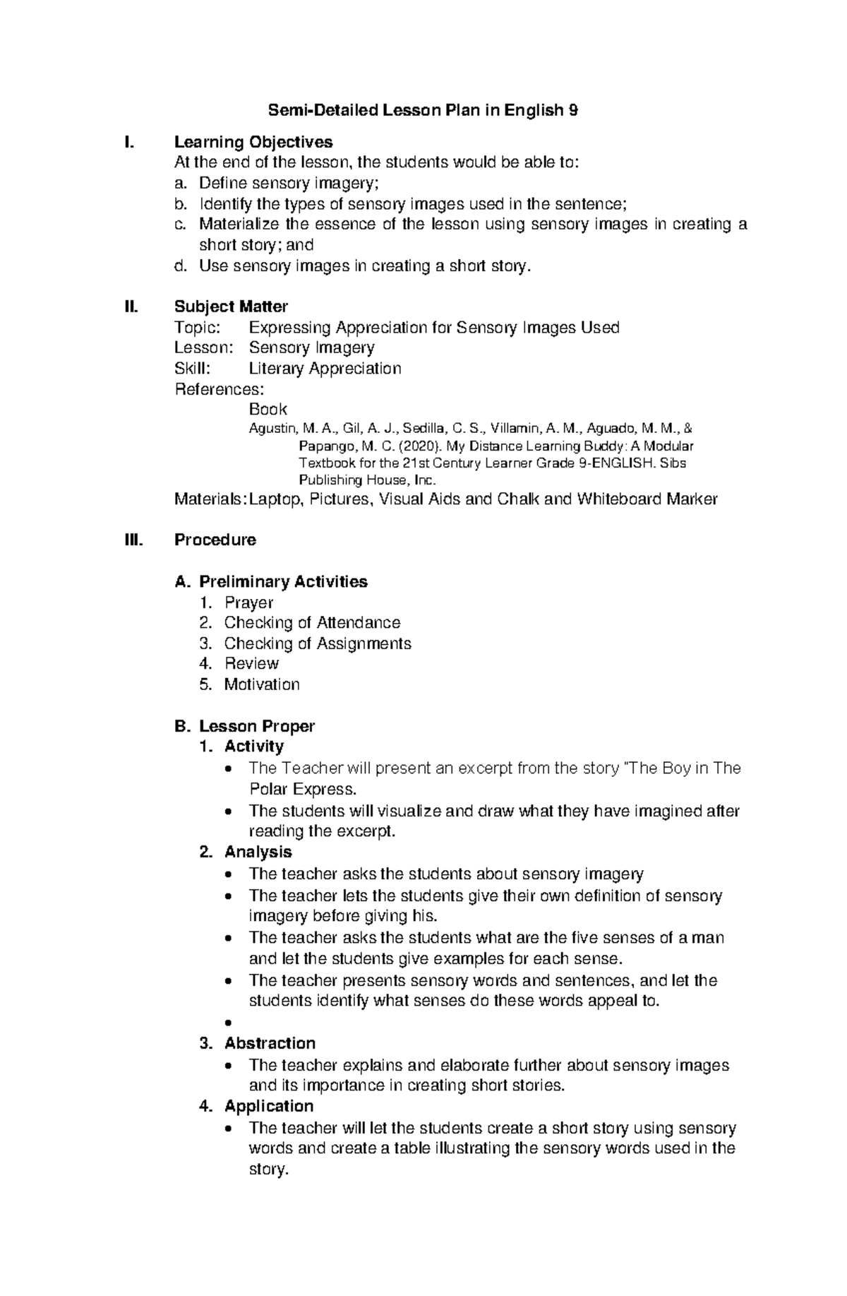 Semi Detailed Lesson Plan Semi Detailed Lesson Plan In English 9 I