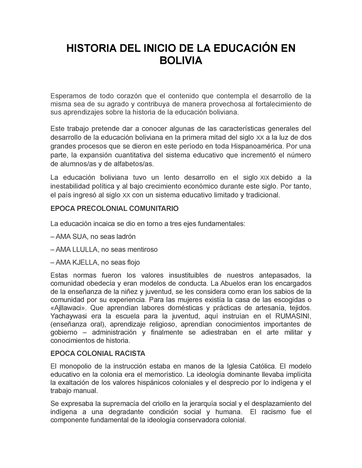 Historia Del Inicio De La Educación En Bolivia Historia Del Inicio De La EducaciÓn En Bolivia 1636